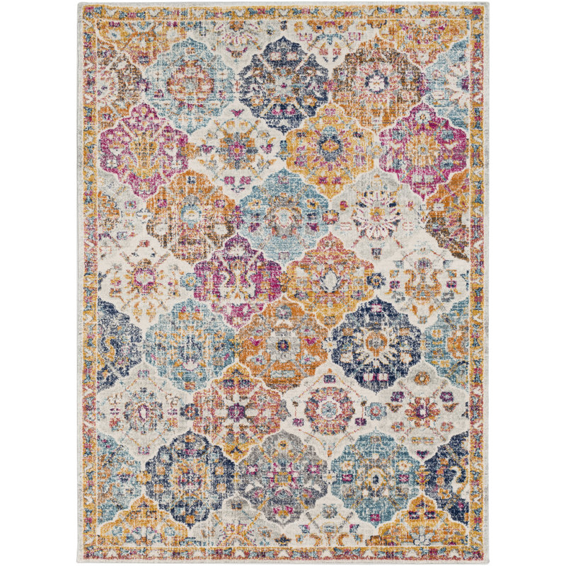 Sterne Machine Woven Beige/Blue/Orange/Pink/Teal/Yellow Indoor Rug, Rectangle 60 x 90 cm