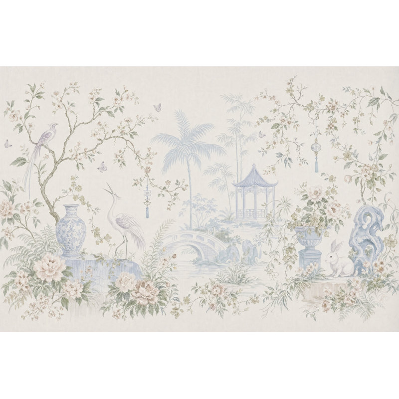 Papier peint amovible de jardin chinois Chinoiserie, 100"x96", Non-Woven Nonpasted