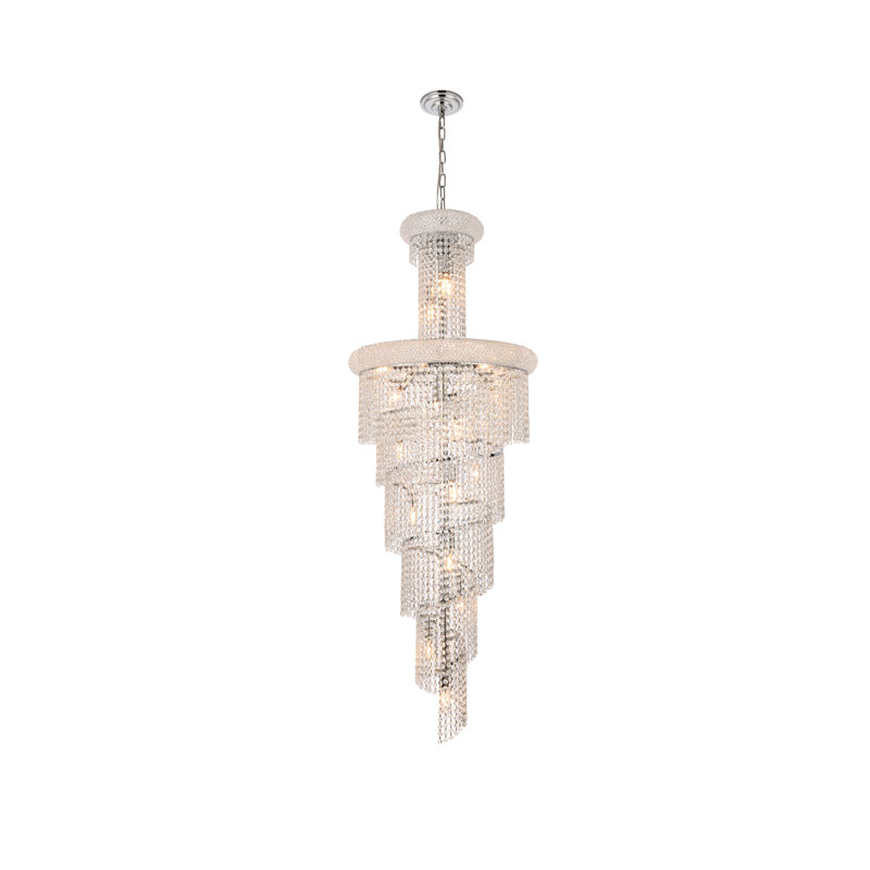 lustree en cristal 22 lumières spirale Jessenia, Chromé, H 66 po x l 21 po