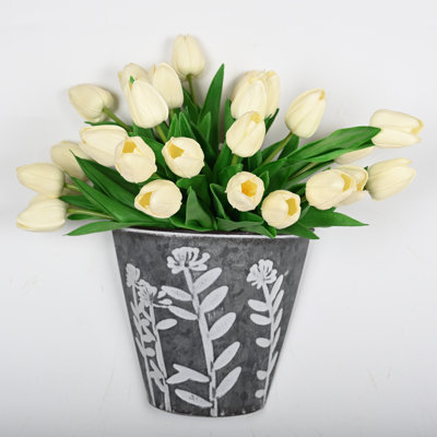 Arrangement floral tulipe artificielle de ferme avec seau en métal, fausse fleur rustique à longue tige pour centres de table de salle à manger