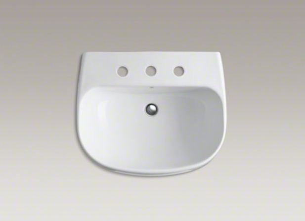 Wellworth Ceramic Pedestal Bathroom Sink with Overflow, 4" Centers, Timberline
