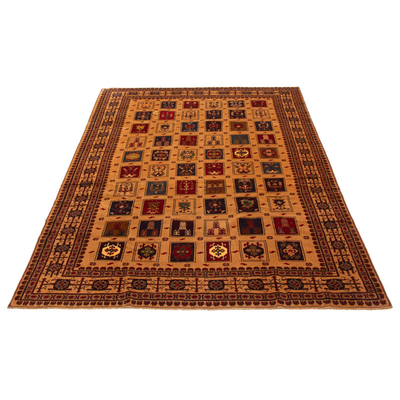 Tapis unique en laine noué à la main brun clair de 6 pi 7 po x 9 pi 5 po Teimani