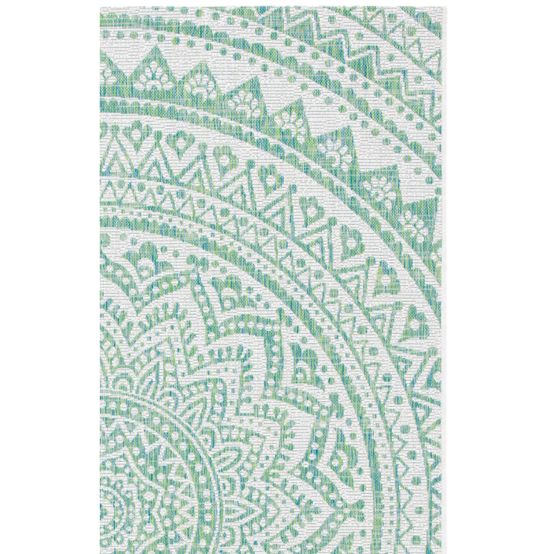 Tapis intérieur / extérieur ivoire / vert Elida, Tapis de couloir 2 pi 3 po x 10 pi