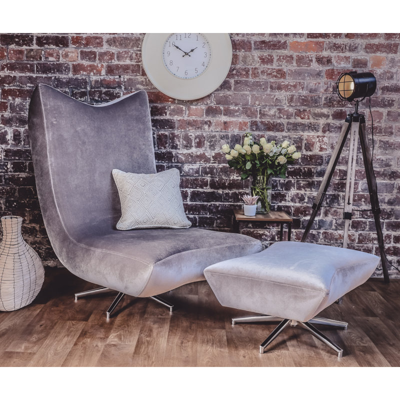 Elicia Velvet Armchair with Footstool