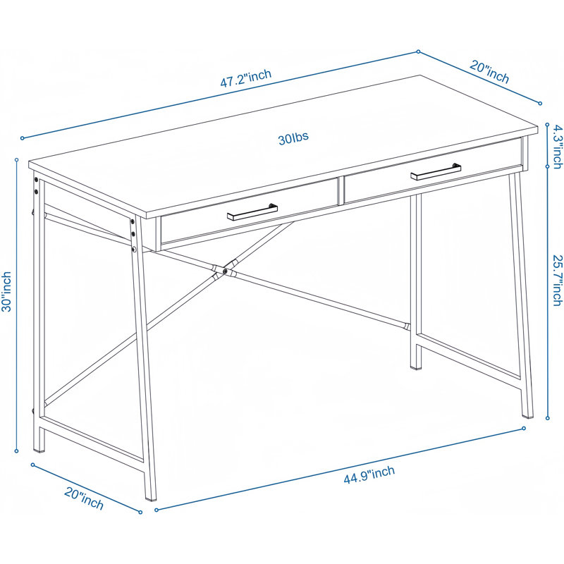 Caffoz 48" Computer Desk - Home Office Workstation with Storage Shelf, Modern Style