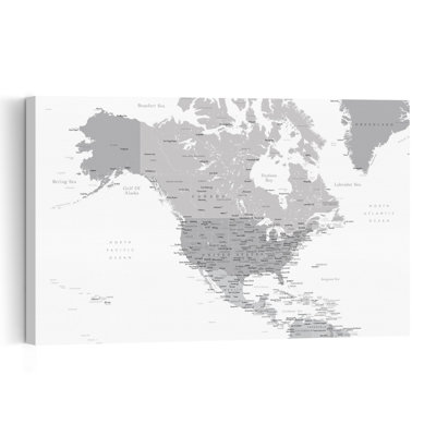 Grayscale North America Map Contemporary Wall Art Print