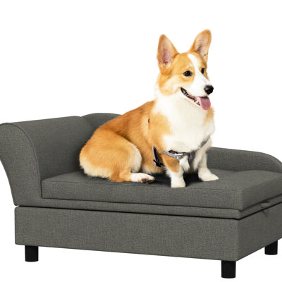 Elevated Pet Couch For Any Dog - Bed With Hidden Storage, Gray Medium Dogs Cushion & Storage Box