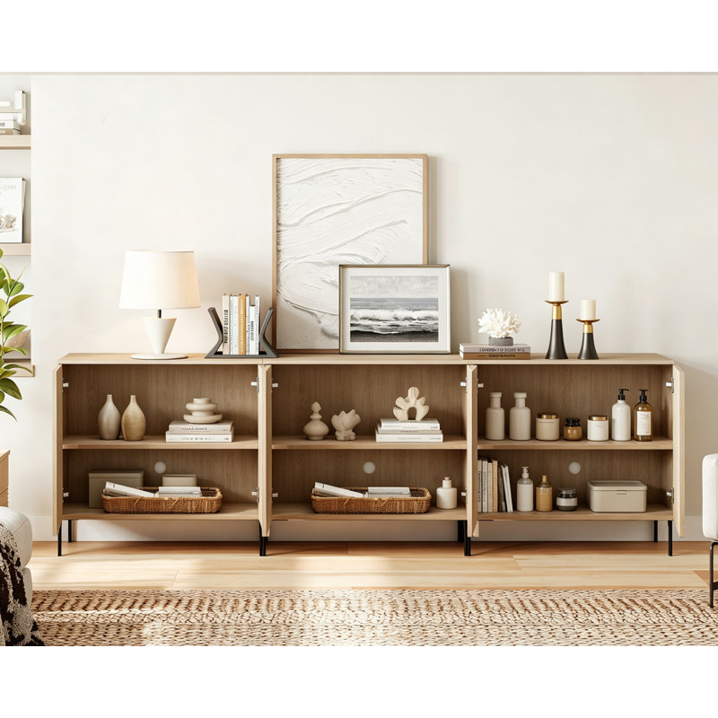 Buffet en bois cannelé Aadham, Beige