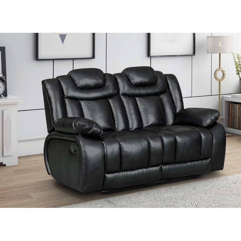 Galles 3 Seater Faux Leather Reclining Sofa, Galles Black Faux Leather, 2