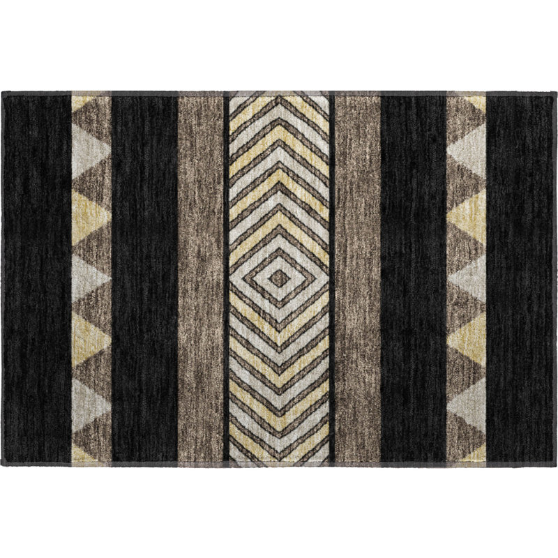 Premium Machine Washable Prisco Black Rug, Rectangle 1'8" x 2'6"