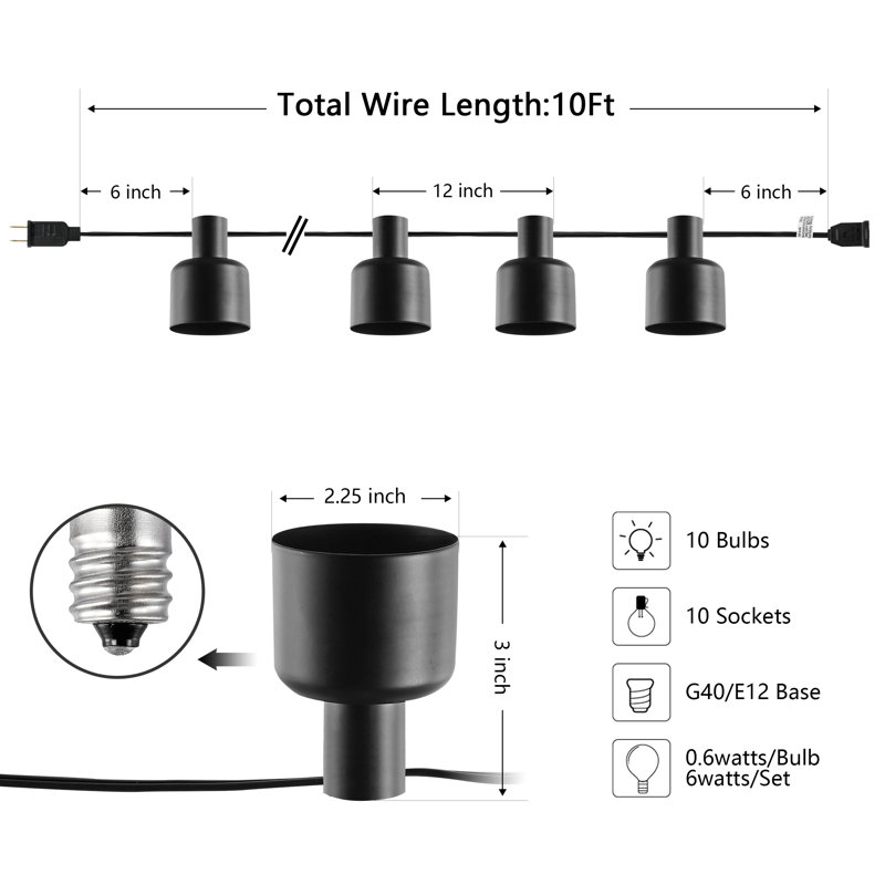 Walthall 120" Outdoor 10 - Bulb Standard String Light (End to End Connectable)