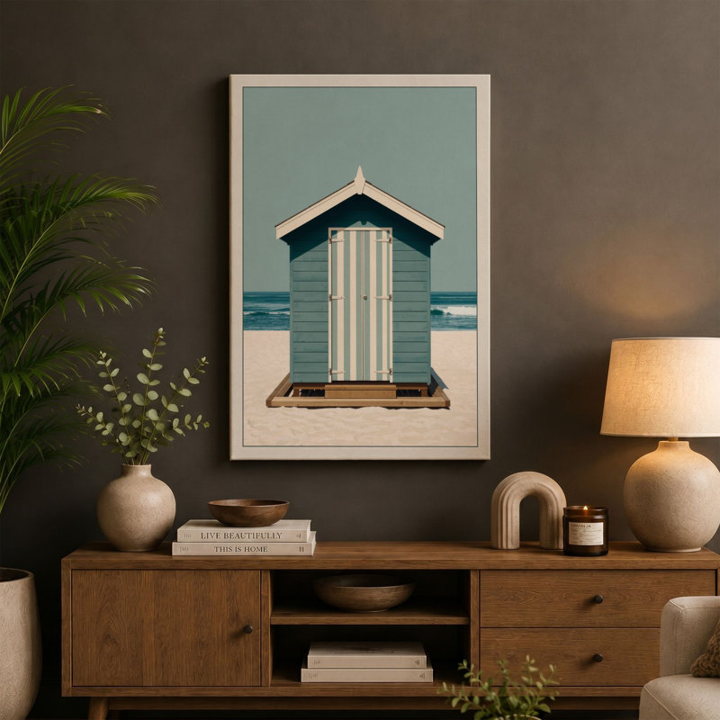 Quiet Beach Hut Coastal - Wrapped Canvas, Cream Border, 24x16 - 61.0 x 40.6 cm
