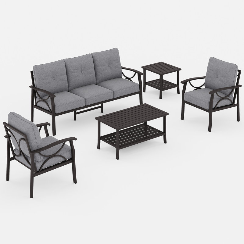 5-piece Outdoor Patio Furniture Set, Coffee Frame/Gray Cushion