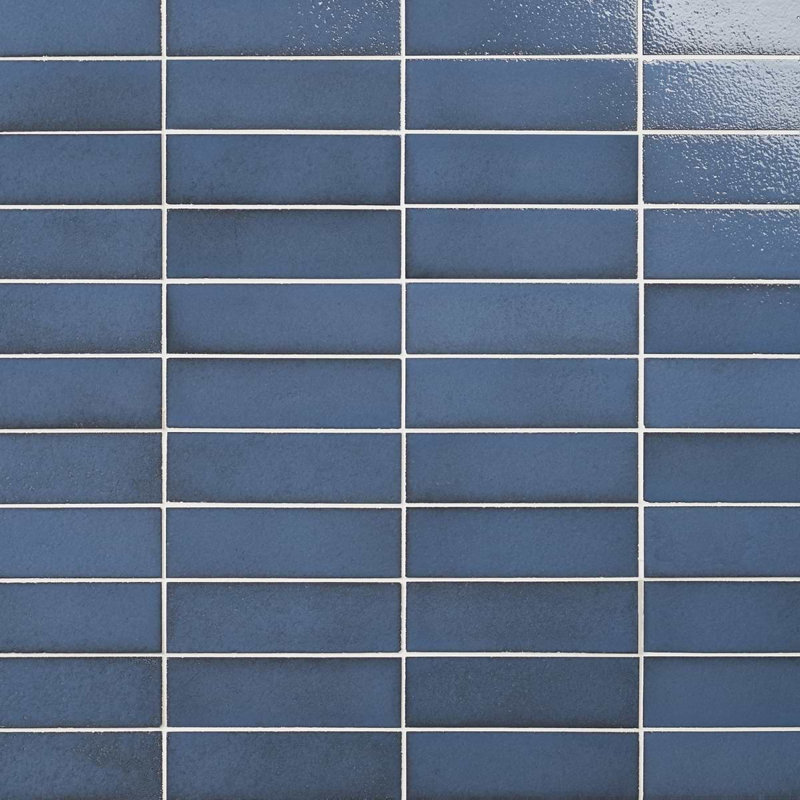 Color One 2x8 Glossy Lava Stone Tile, Steel Blue