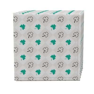 Fabric Textile Products, Inc. Napkin Set Of 4, 100% Cotton, 20X20", St. Patrick's Day Clovers In Checkered Pattern