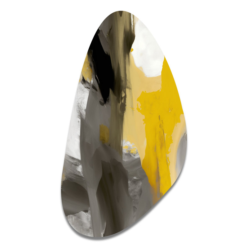 Moutarde jaune et gris vif II - art abstrait abstrait en forme de métal asymétrique, H 39 po x l 21 po