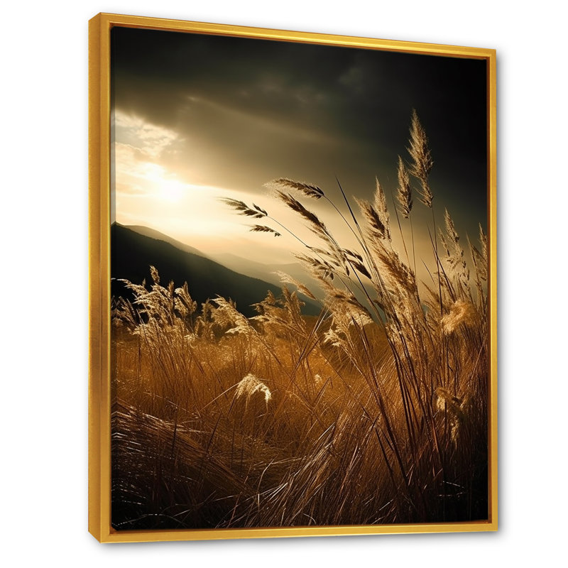 «Beachgrass In Motion At Sunset I», reproduction d'art sur toile, H 20 po x l 12 po x P 1 po, Cadre flottant doré