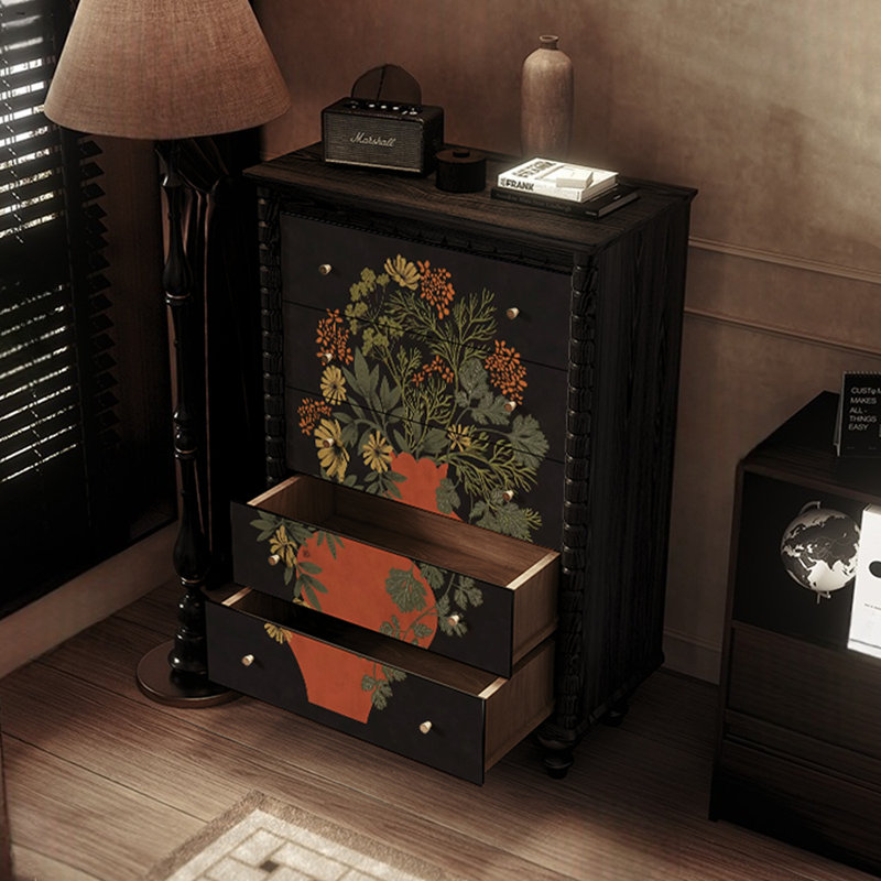 Commode décorative à cinq tiroirs Retro, Noir, noir, noir, noir