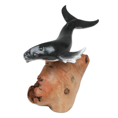 Beachcrest Home™ Handmade Grey Whale Wood Sculpture