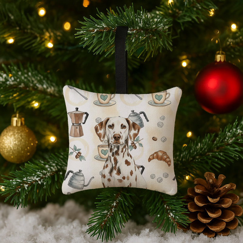 Ornement suspendu en tissu de café carré 3,5 x 3,5, Foie dalmatien