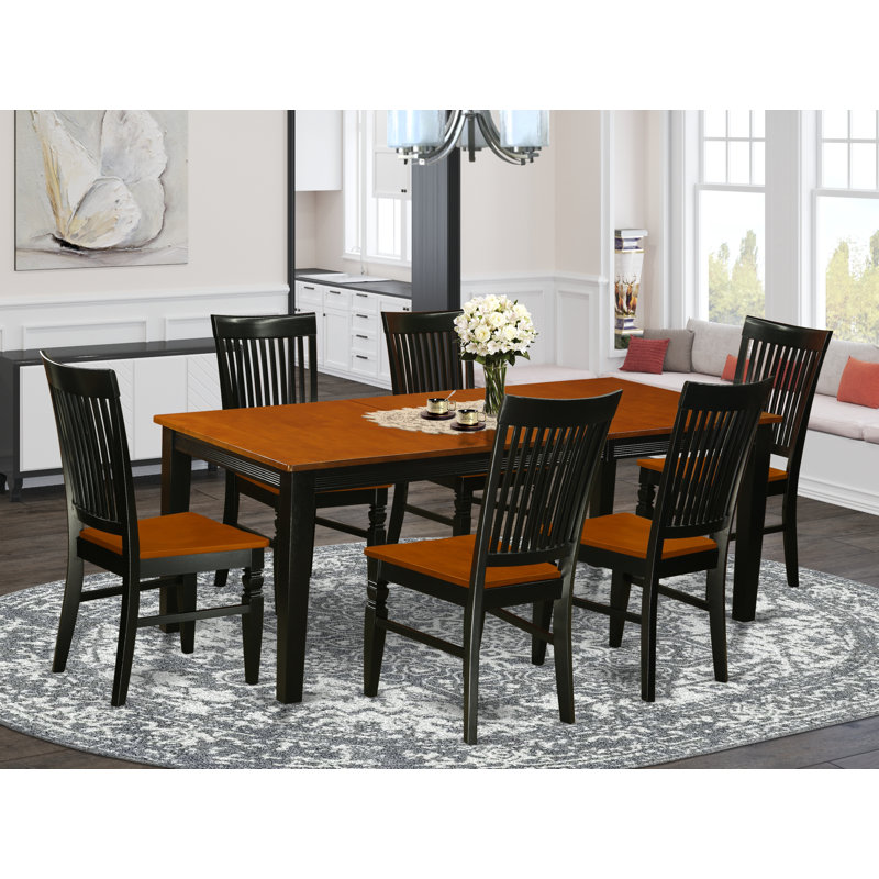 7 Piece Dining Table Set Consist of a Rectangle Dinner Table with Butterfly Leaf and 6 Dining Room Chairs, Black & Cherry
