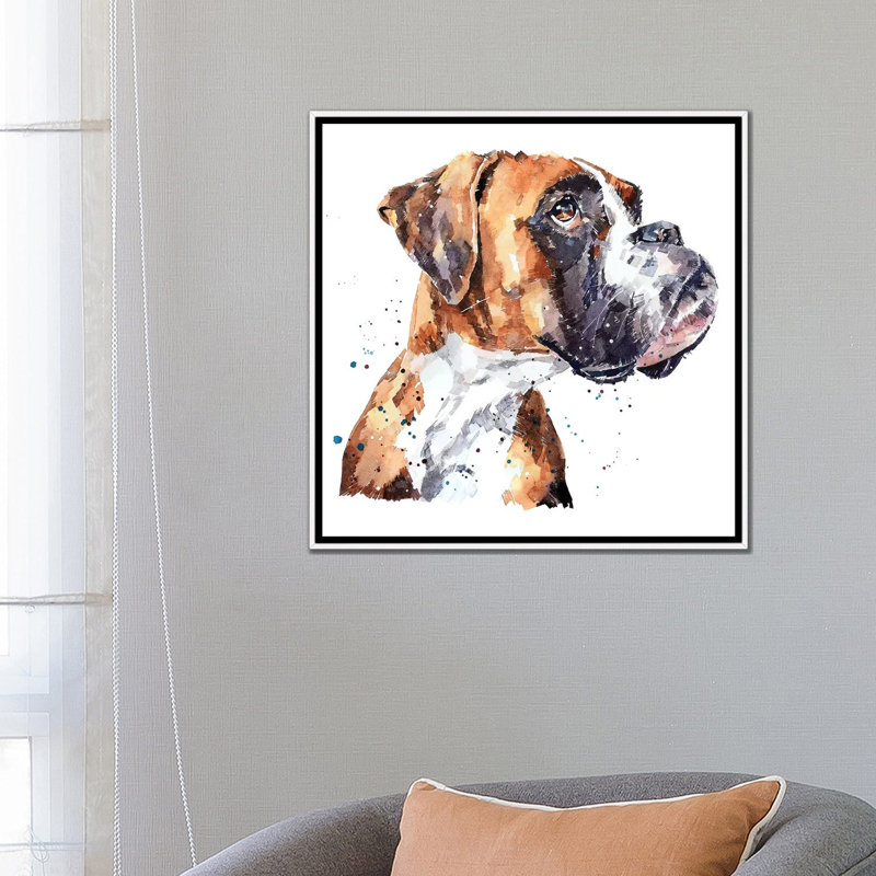 « German boxer » par Edwatercolours-impression, Pas de tapis, H 26 po x l 26 po x P 1,5 po, Toile blanche encadrée