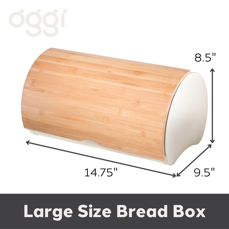 Warm Gray Stainless Steel Bread Box with Bamboo Lid