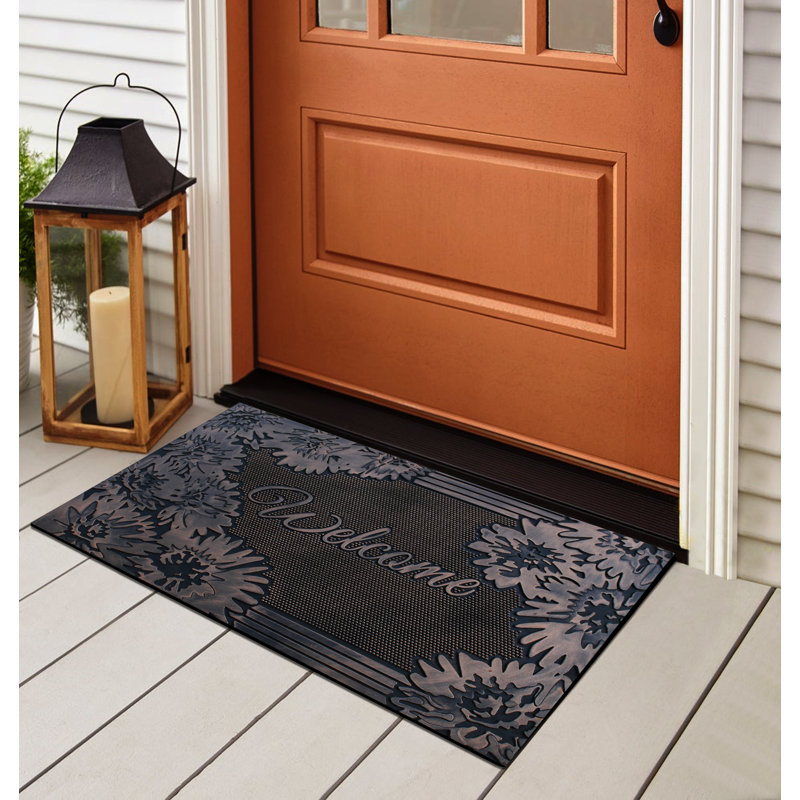 Berks Rubber Pin ‘Floral’ Welcome Doormat – 18" x 30", Non-Slip Outdoor/Indoor Front Door Mat for High-Traffic Areas