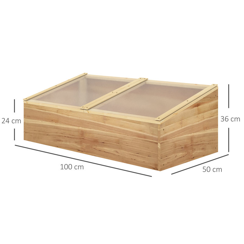 Finbar Wooden Cold Frame Greenhouse Top Covers 100 x 50 x 36 cm Natural