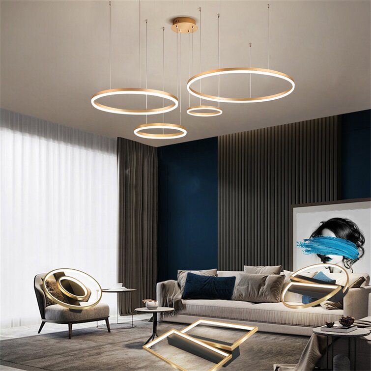 4-Light Modern Creative Circular Golden LED Stepless Dimming Pendant Lighting Orren Ellis