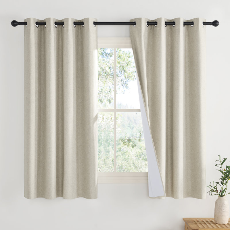 100% Blackout Faux Linen Curtains for Living Room Grommet Privacy Insulated Drapes, Set of 2, Sand, 52" W x 63" L