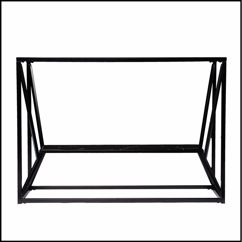 Console à long plateau en verre Argall avec tablettes en faux marbre pour un rangement moderne et peu encombrant