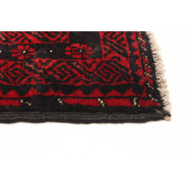 Tapis rouge en laine noué à la main de conception unique 3 pi 8 po x 6 pi 4 po Teimani