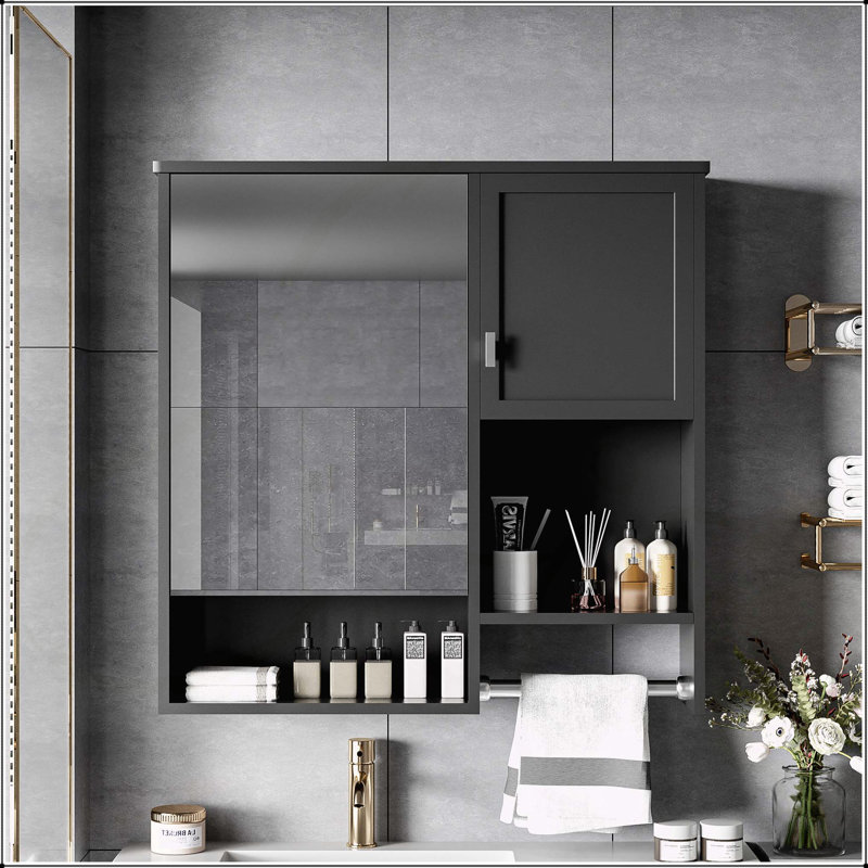 Armoire de salle de bain murale moderne avec rangement polyvalent et design élégant, Noir
