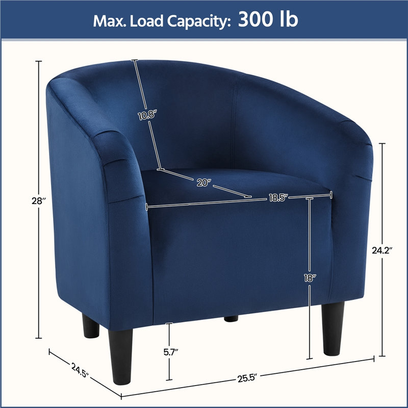Robeson 28" Wide Velvet Barrel Chair, Navy Blue Velvet