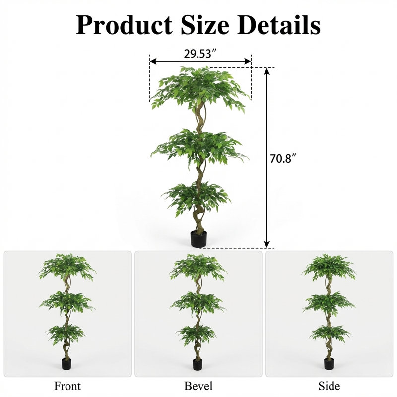 Grand ficus artificiel réaliste avec pot de fleurs