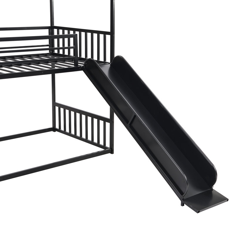Lit superposé en métal avec glissade et escalier, Noir