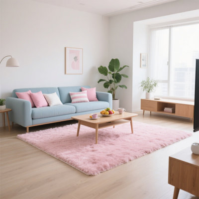 Tapis rose doux moelleux avec envers antidérapant