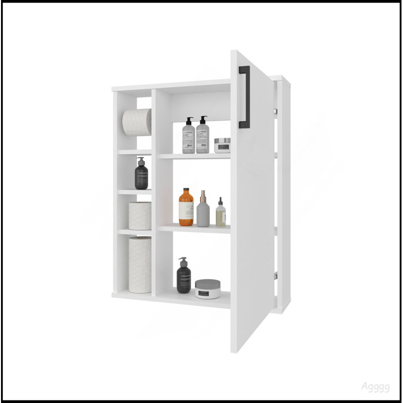 Yoder, Bathroom Cabinet, 4 Open Shelves, 1 Door, White