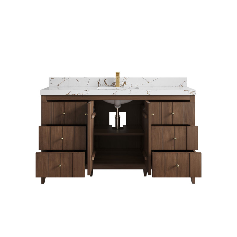 Atlanta Teak 60'' Single Bathroom Vanity with Quartz Top