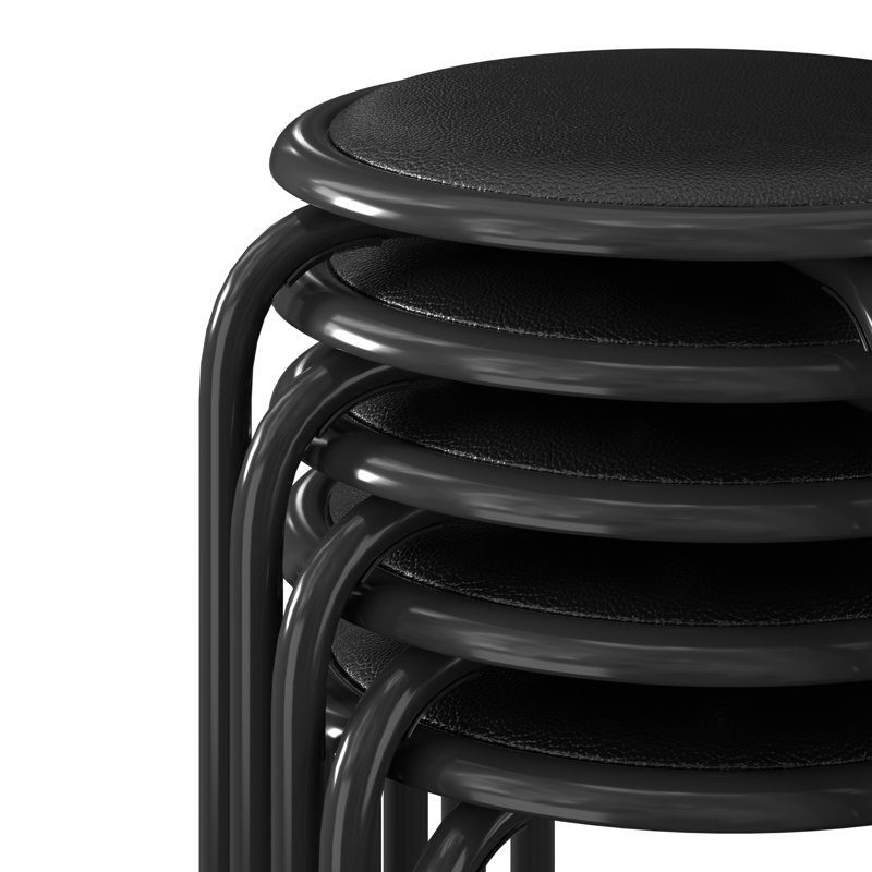 Set Of 6 Stacking Stools With Padded Seats, 17 Inch Standard Height Padded Stack Stools With Leather Surface, Portable Nesting Round Metal Stools For Home Kitchen Indoor Outdoor, Assorted Color, Pack Of 6