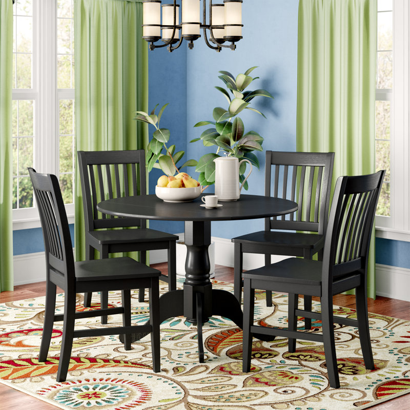 5 Piece Dinette Set for 4 Includes a Round Dining Room Table with Dropleaf and 4 Kitchen Dining Chairs, 42x42 Inch, Black