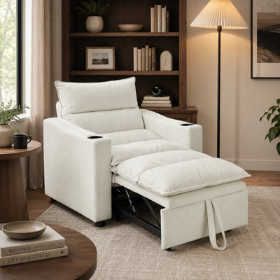 Fauteuil-lit convertible à 3 positions avec dossier réglable, porte-gobelets et coussin rembourré
