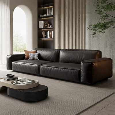 Black Genuine Leather Standard Sofa cushion Fourseat
