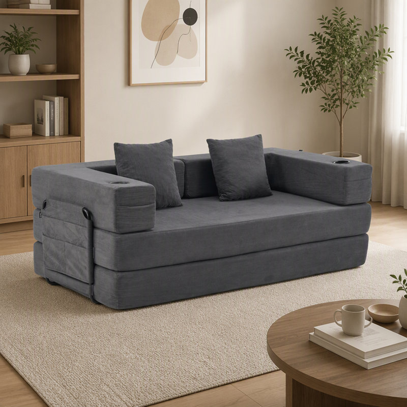 72.83 " Corduroy Loveseat, Velours côtelé gris, Grey