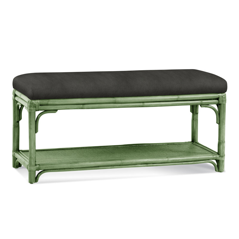 Summer Retreat Wicker Shelf Storage Bench, Celery, White Textured Performance; 0865-91