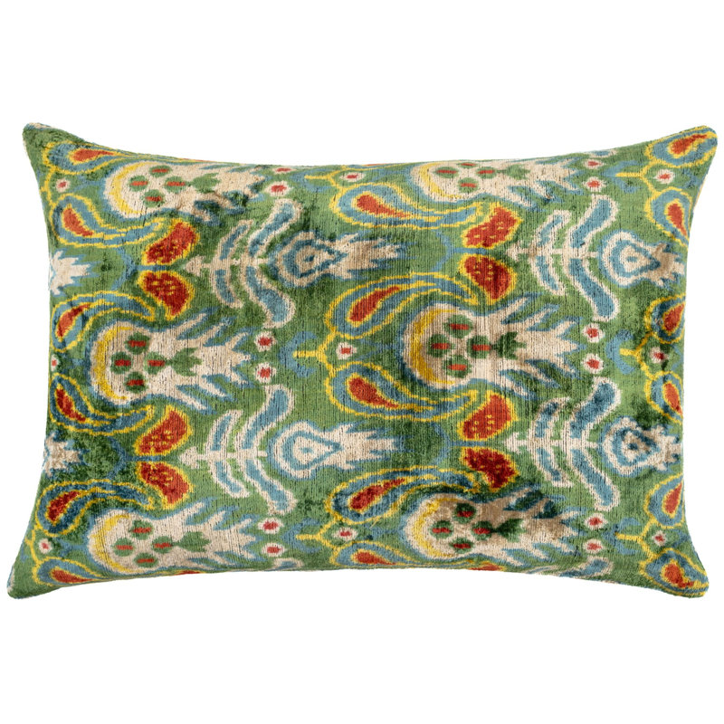 Geometric Feather Throw Pillow, Green/Red/Blue Paisley 2
