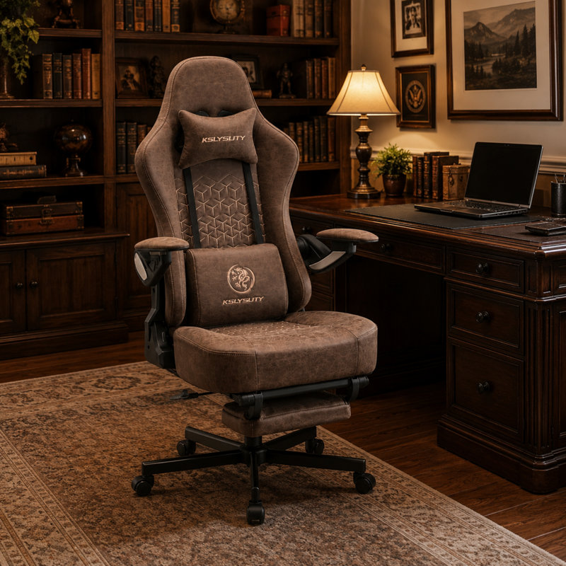 Fauteuil ergonomique pivotant en similicuir, Brun