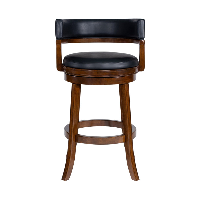 Chaise de bar Bely, similicuir noir, bois brun cappuccino, Brun, Tabouret de bar (siège d'une hauteur de 29 po)