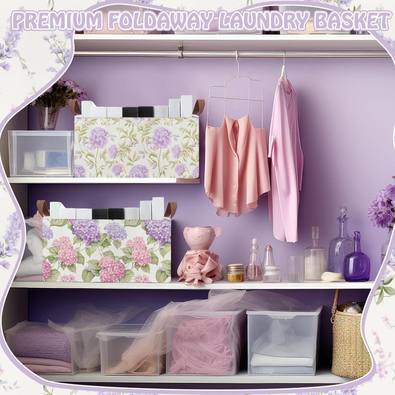 3 Pcs  Floral Storage Bin Wildflowers Collapsible  Storage Baskets For Gifts Canvas Laundry Basket Foldable Box With Handle For Office Home Bedroom Clothes